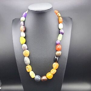 820 Cts Mix Natural Gemstone 20" Necklace Onyx Fluorite Amethyst Carnelian Agate